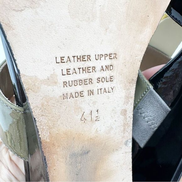 Anyi Lu Lucy Slip On Wedge Patent Leather Sandals Color Block Green/Black/Tan 11 - Picture 10 of 13